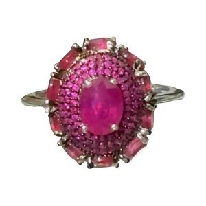 14k White Gold over Silver Red Ruby Gemstone Ring!
